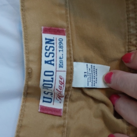 U.S Polo Assn Mens Khaki Cargo Shorts Button fly Velcro Pockets Preppy Sz.31 - Picture 9 of 15